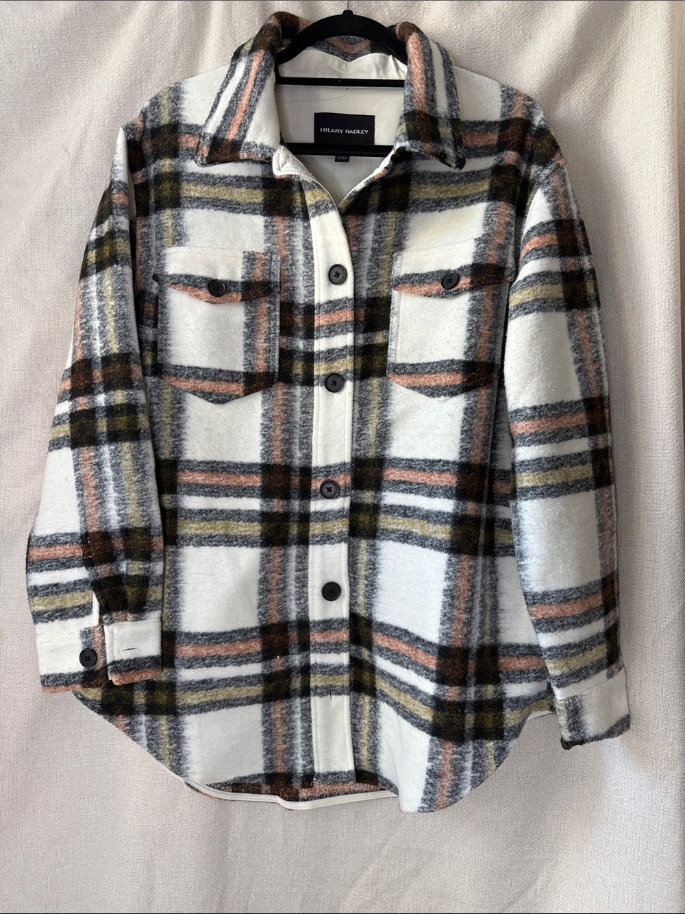 Hilary Radley Cream Plaid Button-Up Jacket with Olive & Rust Stripes